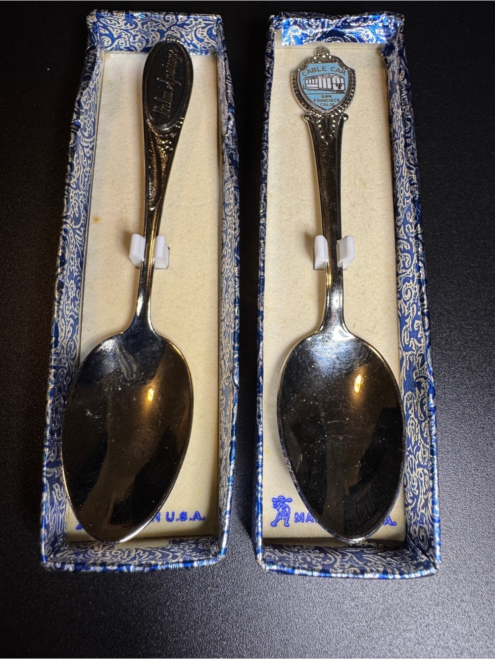 Vintage Palm Springs & San Francisco Cable Car Souvenir Spoons In Boxes